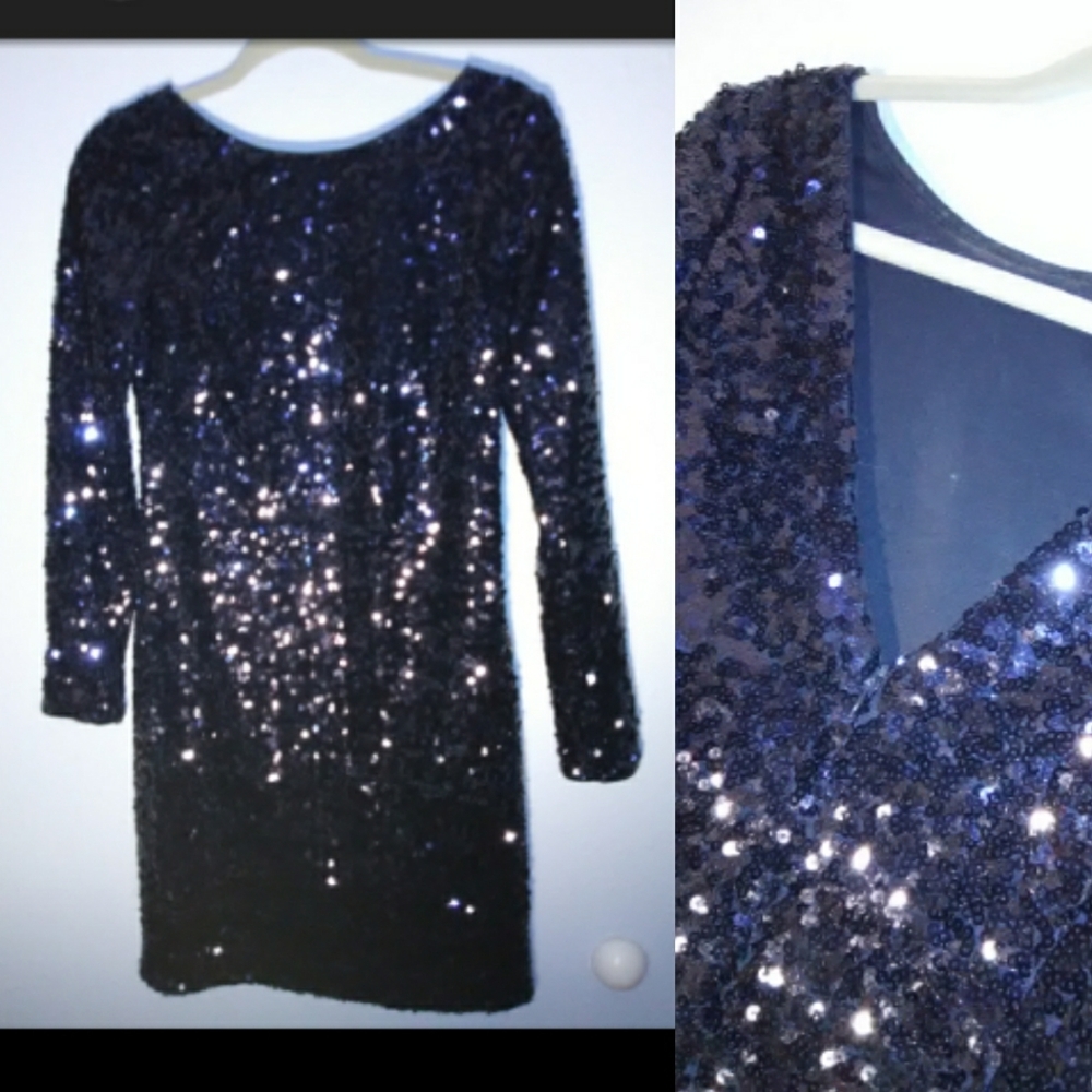 Sequin Jessica Simpson Navy V Back Dress Small Gorgeous Dress EUC